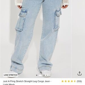 Fashion Nova Blue Straight Leg Cargo Jeans
Size: 5